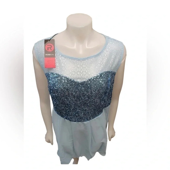 Rose Gal Blue Hi Lo Sequins Sleeveless  Dress Size XXL - Picture 2 of 10